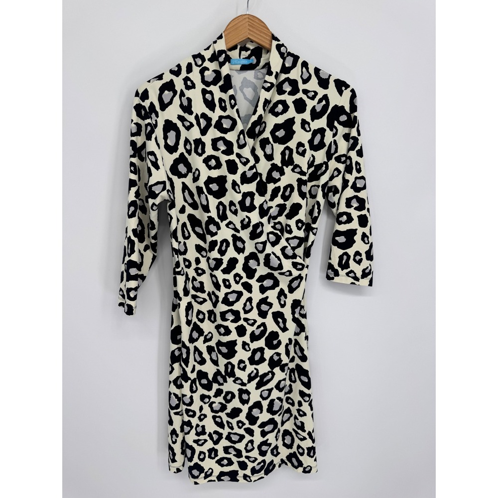 J.McLaughlin Wrap Dress Women S Leopard Animal Print 3/4 Sleeve Chic Party Work